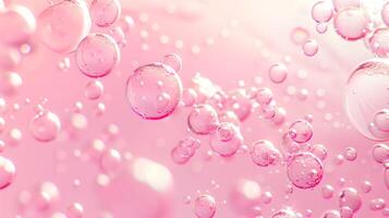 Flowing water bubbles in light pink gradient on minimalistic background. photo