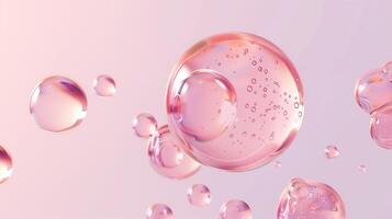 Flowing water bubbles in light pink gradient on minimalistic background. photo