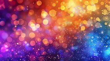 A background of colorful lights and bokeh particles in space. photo