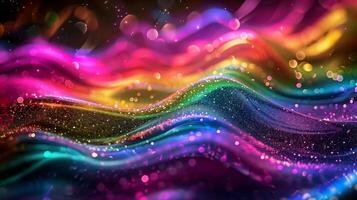 An abstract colorful background with glitter. A beautiful rainbow wave in the style of digital art. photo