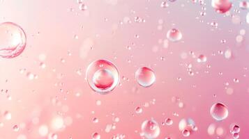 Flowing water bubbles in light pink gradient on minimalistic background. photo