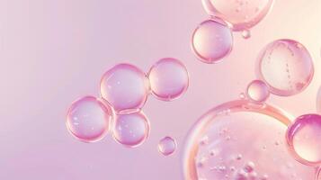 Flowing water bubbles in light pink gradient on minimalistic background. photo