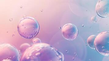 Flowing water bubbles in light pink gradient on minimalistic background. photo