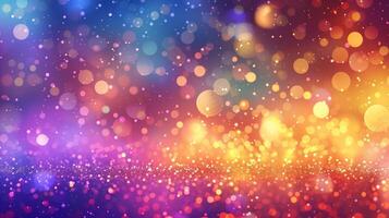 A background of colorful lights and bokeh particles in space. photo