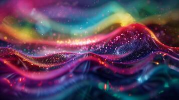 An abstract colorful background with glitter. A beautiful rainbow wave in the style of digital art. photo