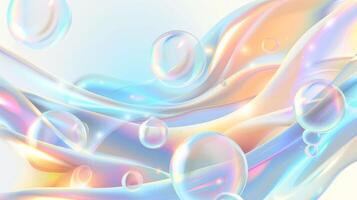 A futuristic background with pastel blue and orange soft glow bubbles of abstract shapes. photo