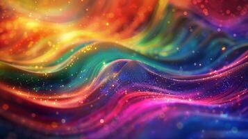 An abstract colorful background with glitter. A beautiful rainbow wave in the style of digital art. photo