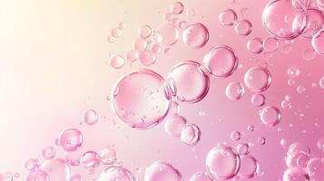 Flowing water bubbles in light pink gradient on minimalistic background. photo