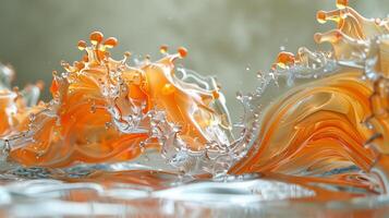 A close up of a liquid, organic shapes and curved lines, glass sculpture. photo