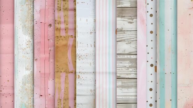 A vertical image with a collage of different textured stripes in pastel colors. photo