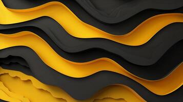 Black and yellow abstract background with waves. photo