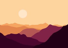 Mountains with moon panorama. Illustration in flat style. vector
