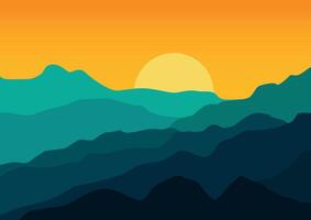 Beautiful landscape with the mountains. Illustration in flat style. vector