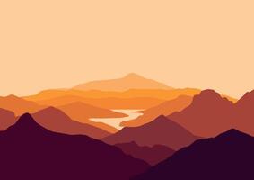 Beautiful landscape with the mountains. Illustration in flat style. vector