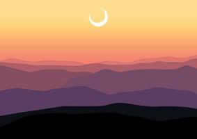 Landscape with the mountains in night. Illustration in flat style. vector