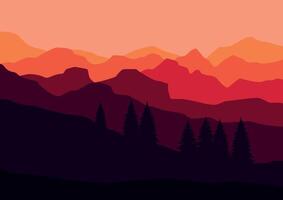 Landscape with the mountains. Illustration in flat style. vector