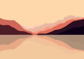 paisaje con el montañas y lagos ilustración en plano estilo. vector