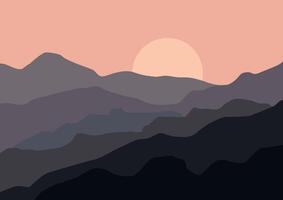 Mountains with moon panorama. Illustration in flat style. vector