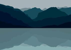 Landscape with the mountains and lakes. Illustration in flat style. vector