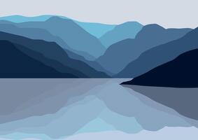 paisaje con el montañas y lagos ilustración en plano estilo. vector