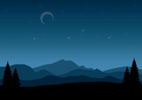 Landscape with the mountains in night. Illustration in flat style. vector