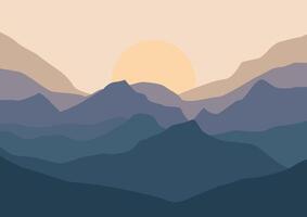 Beautiful landscape with the mountains. Illustration in flat style. vector