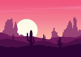 Desert panorama in America with moon panorama. Illustration in flat style. vector