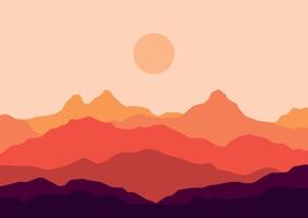 Mountains with moon panorama. Illustration in flat style. vector