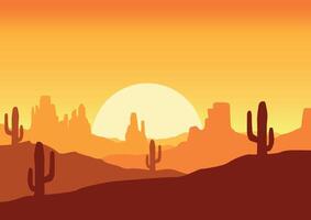 Desert panorama in America with moon panorama. Illustration in flat style. vector