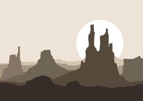 Desert panorama in America with moon panorama. Illustration in flat style. vector