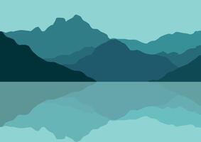 Mountains and lakes panorama. Illustration in flat style. vector