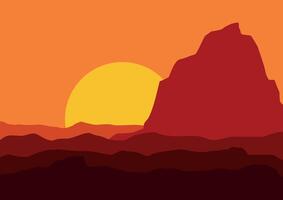 Mountains with moon panorama. Illustration in flat style. vector