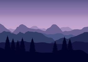 Mountains and pine forest panorama. Illustration in flat style. vector