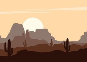 Desert panorama in America with moon panorama. Illustration in flat style. vector