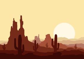 Desert panorama in America with moon panorama. Illustration in flat style. vector