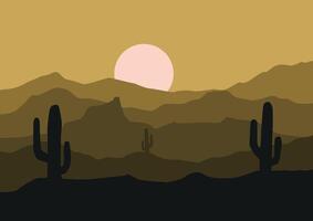 Desert panorama in America with moon panorama. Illustration in flat style. vector