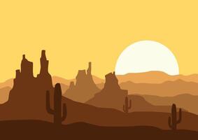 Desert panorama in America with moon panorama. Illustration in flat style. vector