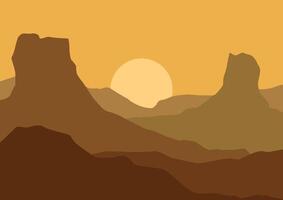 Mountains with moon panorama. Illustration in flat style. vector