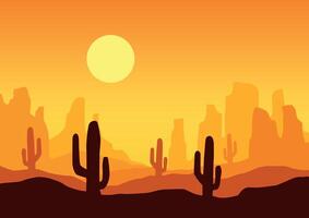 Desert panorama in America with moon panorama. Illustration in flat style. vector