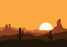 Desert panorama in America with moon panorama. Illustration in flat style. vector