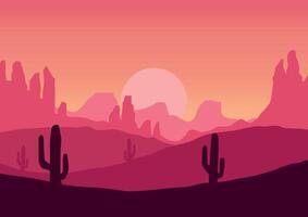 Desert panorama in America with moon panorama. Illustration in flat style. vector