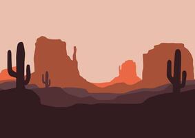 Desert panorama in America panorama. Illustration in flat style. vector