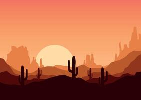 Desert panorama in America with moon panorama. Illustration in flat style. vector