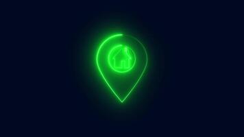 Home Location pin Animation. glowing neon home location pin icon. video