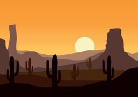 Desert panorama in America with moon panorama. Illustration in flat style. vector