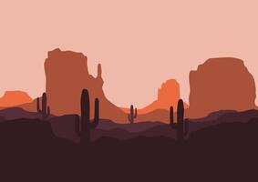 Desert panorama in America panorama. Illustration in flat style. vector