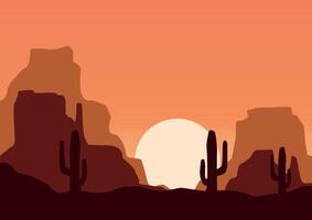 Desert panorama in America with moon panorama. Illustration in flat style. vector