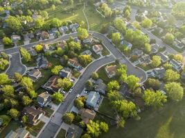 spring sunrise over residential area of Fort Collins in Colorado photo