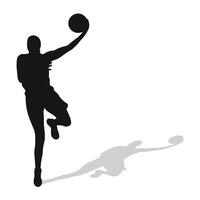 soltero imagen de negro hembra silueta de baloncesto jugador en un pelota juego. baloncesto vector