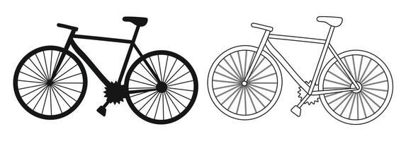 silueta y bosquejo de un bicicleta, transporte vector
